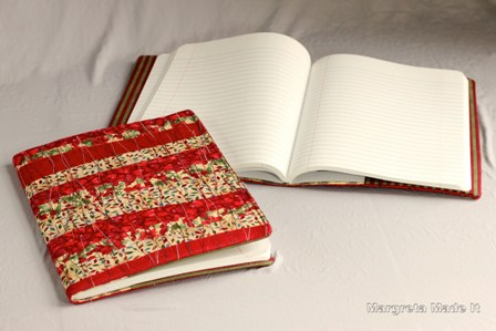 Refillable composition book cover - in red and ivory and green